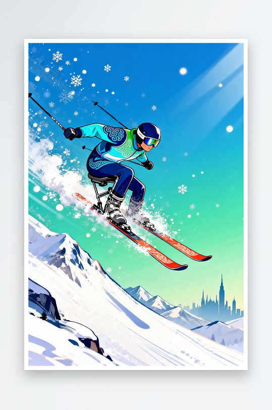 创意冬季残奥会运动员体育插画-众图网
