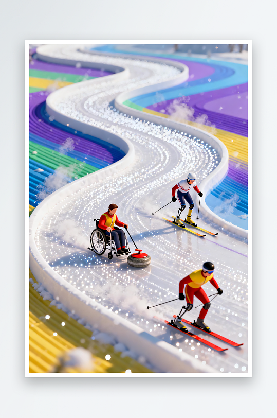 创意冬季残奥会运动员体育插画-众图网