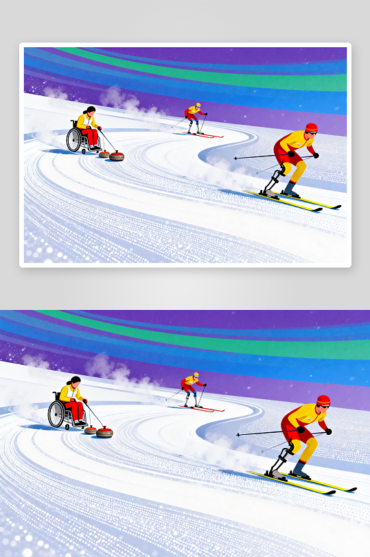 创意冬季残奥会运动员体育插画-众图网