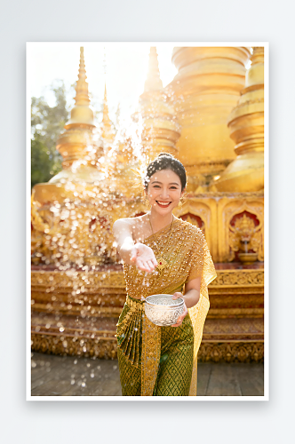 泰国泼水节宋干节傣族打水仗人物摄影图