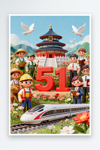 致敬劳动五一劳动节五一出游旅游人物插画