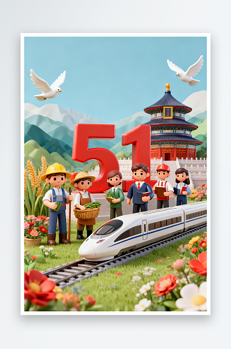 致敬劳动五一劳动节五一出游旅游人物插画