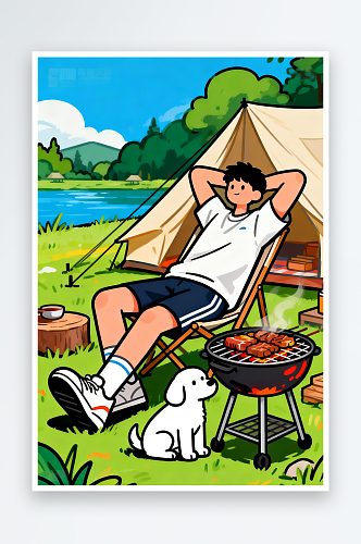 扁平露营五一劳动节五一夏季出游旅游人物插画