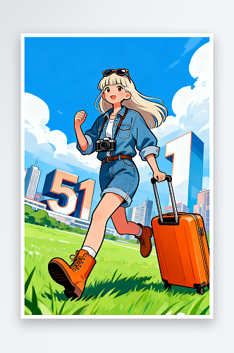 扁平拉行李五一劳动节五一出游旅游人物插画