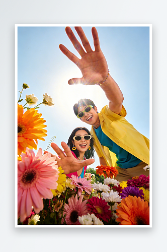 俯拍创意夏季松弛感户外潮流出游人物摄影图