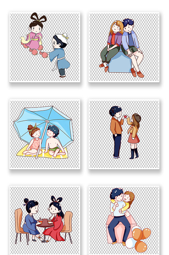 古装卡通情侣人物-众图网