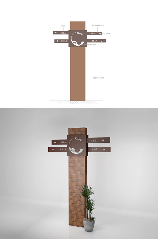 古镇方向牌砖砌多向导示-众图网