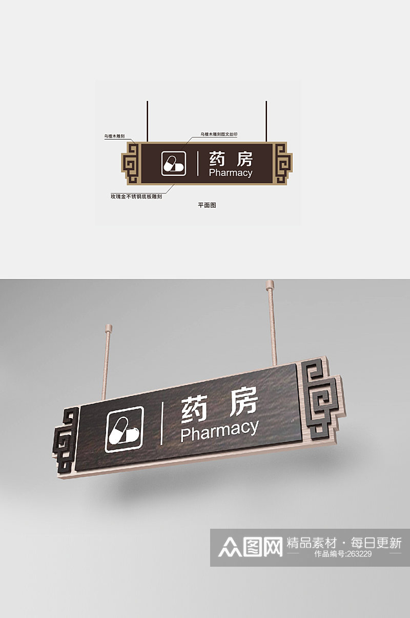 仿古药房吊牌中式药房药店吊牌门牌素材