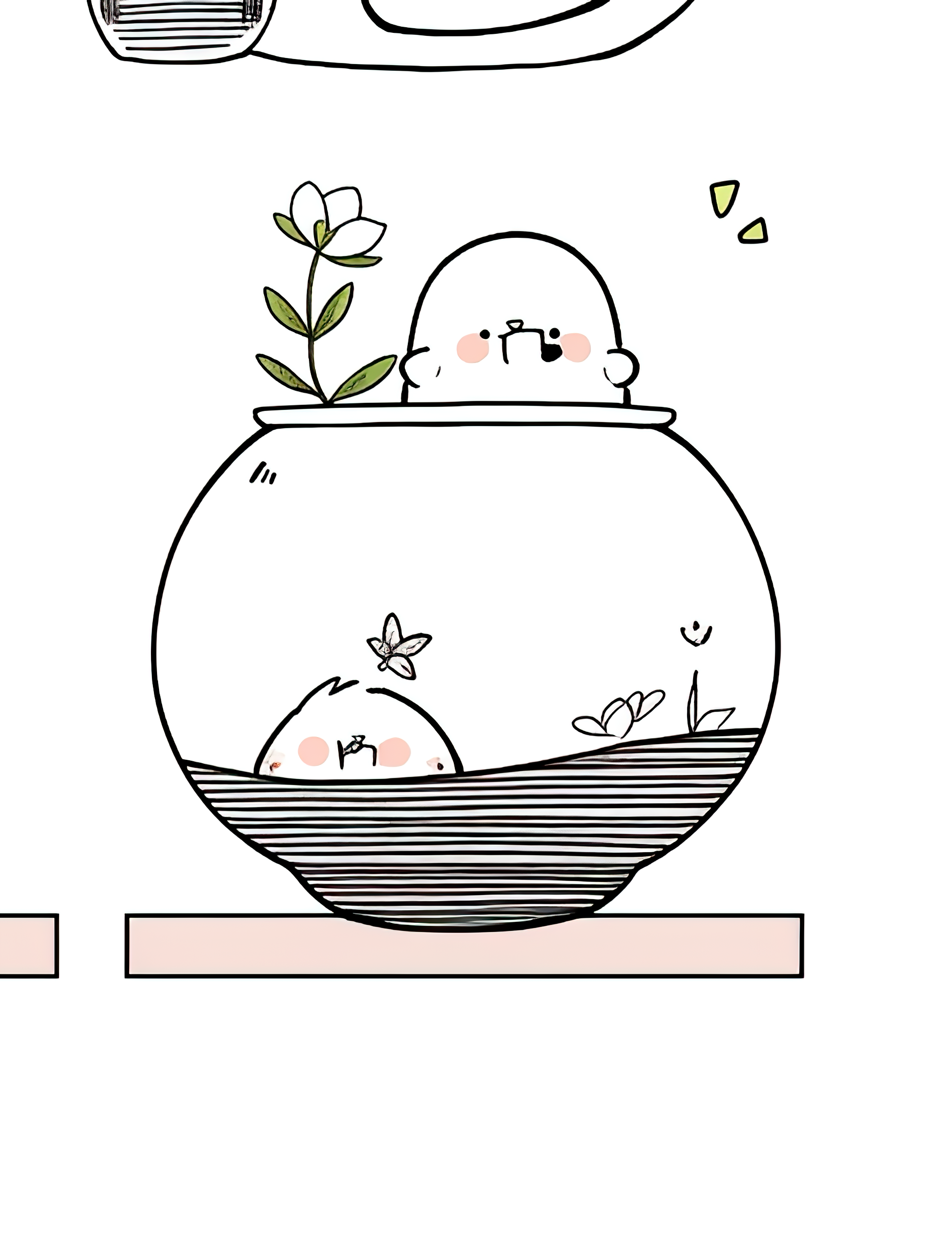 Q版简笔画可爱儿童画黑白小萌物素材