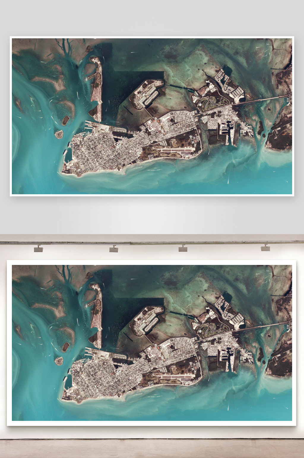 俯瞰海岸城市与水道交织景象素材