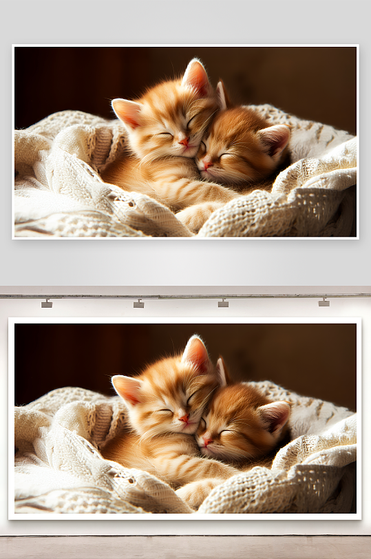 两只橘猫依偎熟睡-众图网