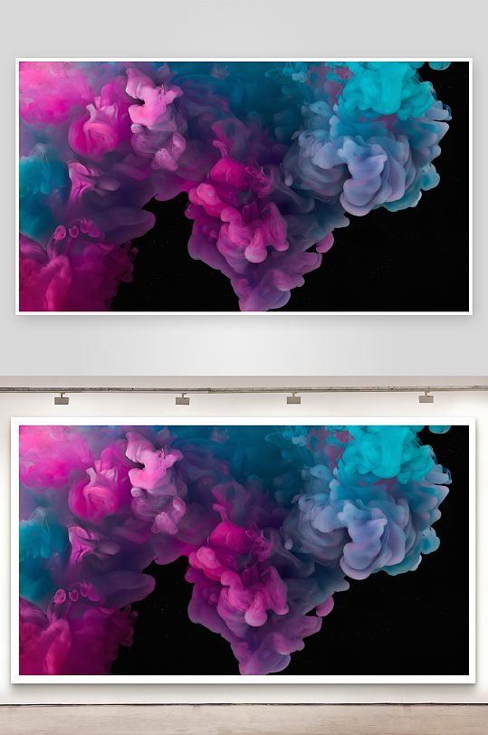 多彩烟雾在黑暗中绽放-众图网