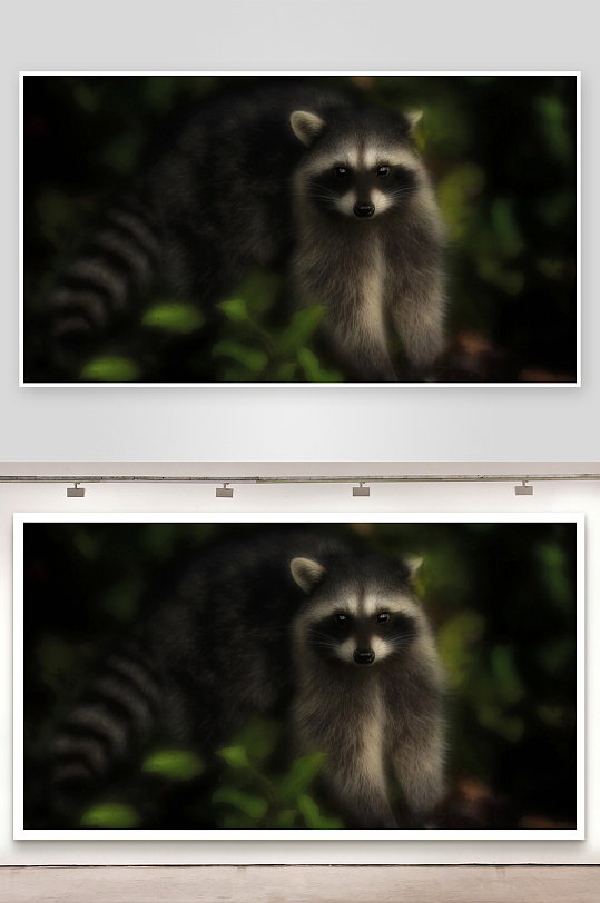 浣熊凝视绿叶丛中-众图网