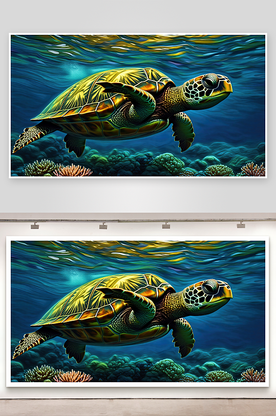 海底游弋的海龟与珊瑚-众图网
