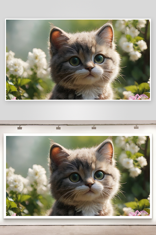 猫咪凝视花丛绿意盎然-众图网