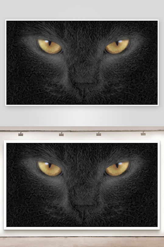 神秘黑猫特写眼神锐利-众图网