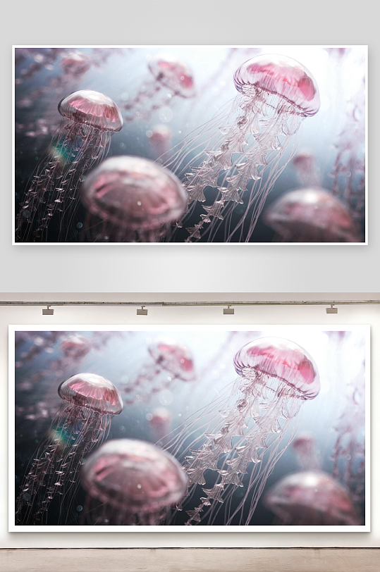 粉色水母水中漂浮-众图网