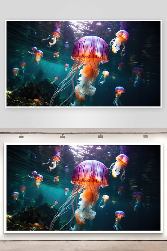 紫色水母群游动海底景象-众图网