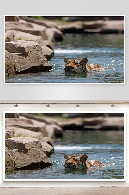 老虎水中游憩照片摄影-众图网