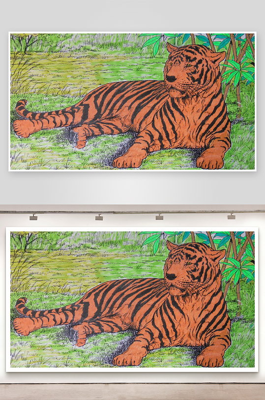 老虎静卧丛林草丛间-众图网