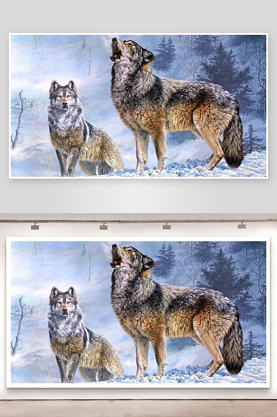 雪地狼群嚎叫场景-众图网