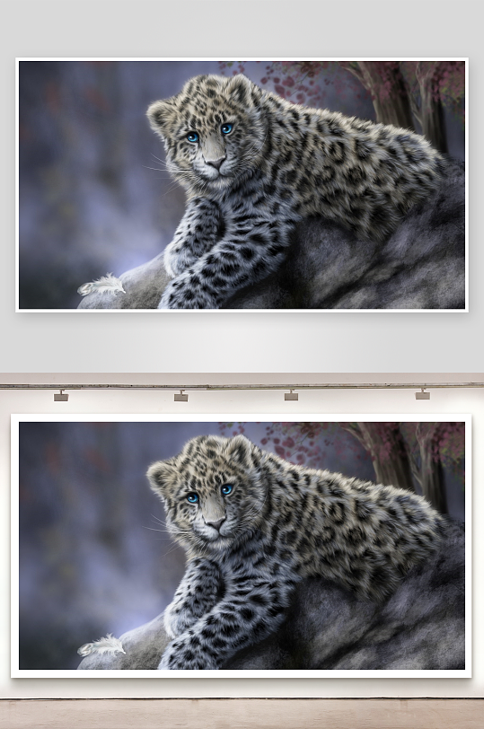 雪豹幼崽静卧岩石凝视-众图网