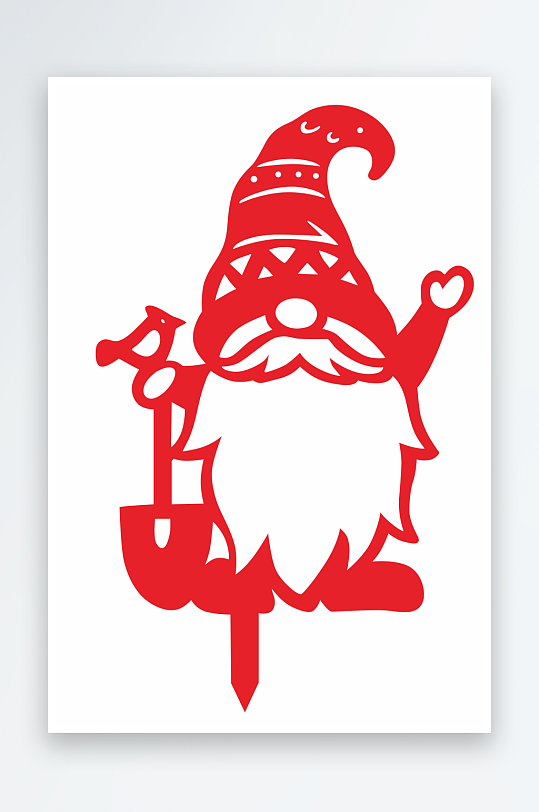 红色小矮人剪纸形象-众图网