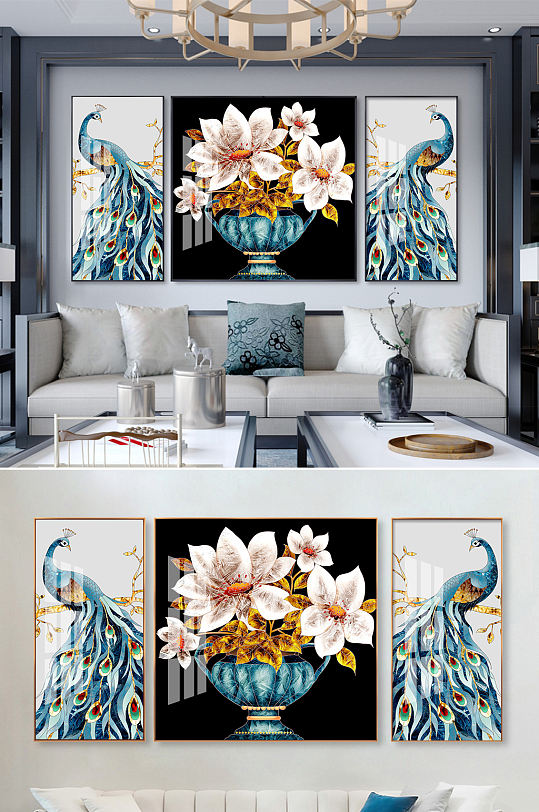现代轻奢珐琅彩孔雀装饰画