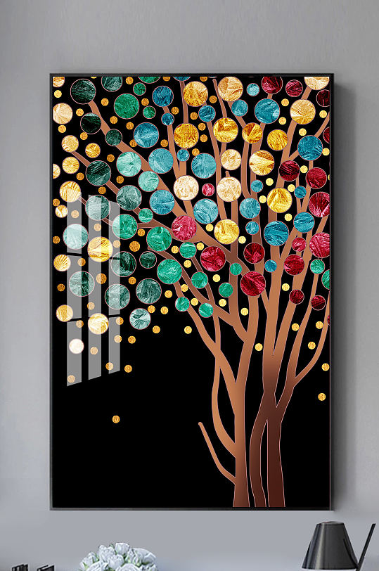 现代珐琅彩发财树装饰画