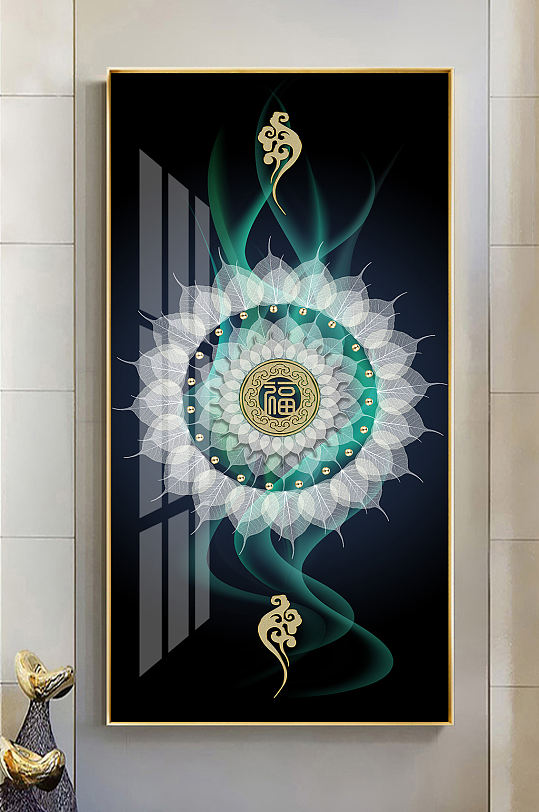 新中式轻奢福字玄关装饰画-众图网