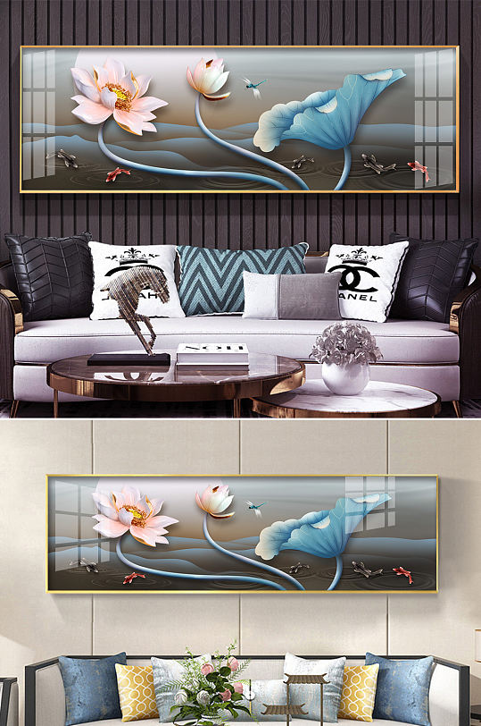 新中式轻奢立体荷花装饰画