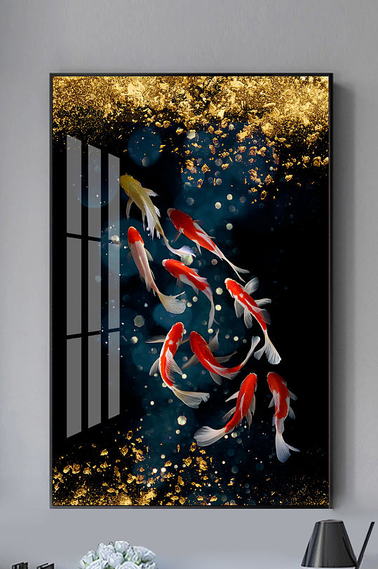 新中式輕奢游魚金色裝飾畫