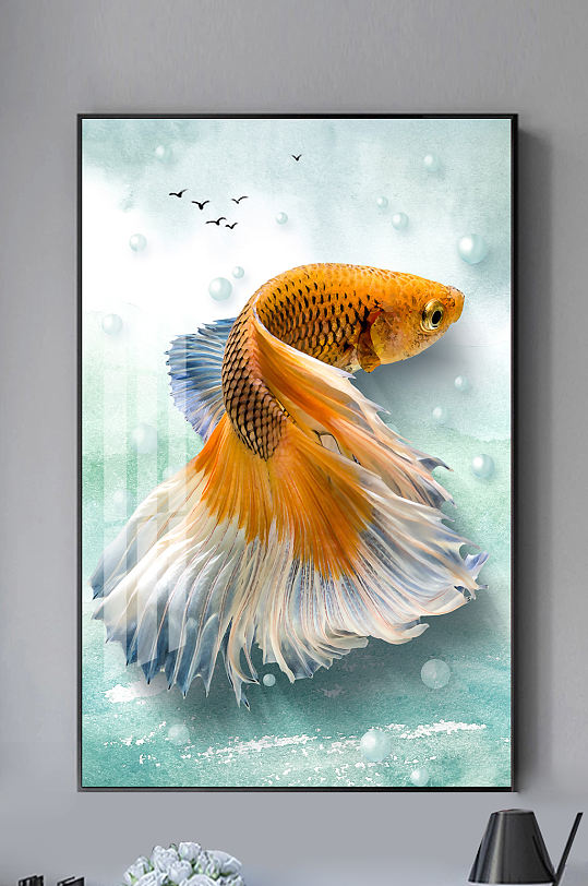 现代轻奢金鱼装饰画