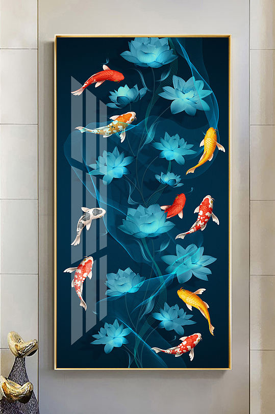 新中式荷花九鱼图玄关