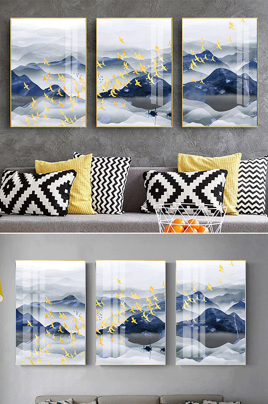 新中式水墨山水抽象装饰画-众图网