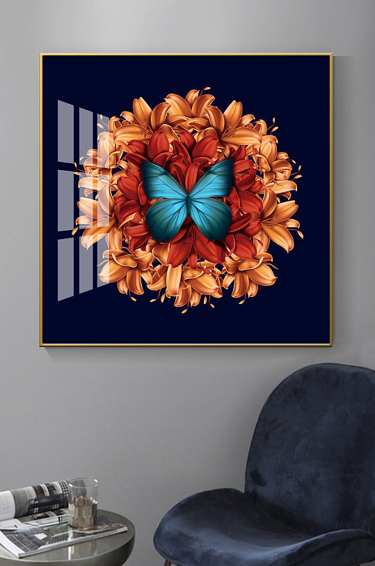 现代轻奢蝴蝶花装饰画