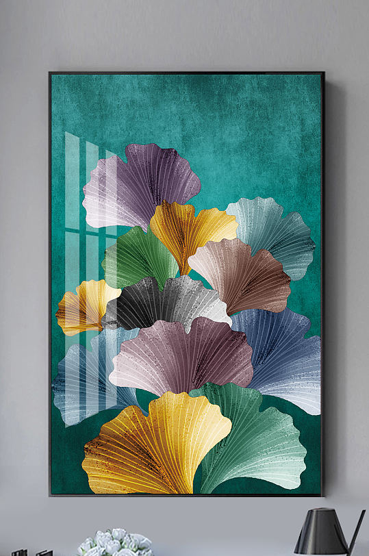 现代轻奢银杏叶抽象装饰画