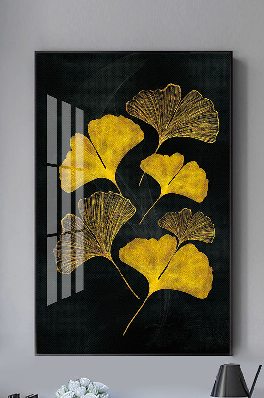 现代轻奢金色银杏叶装饰画