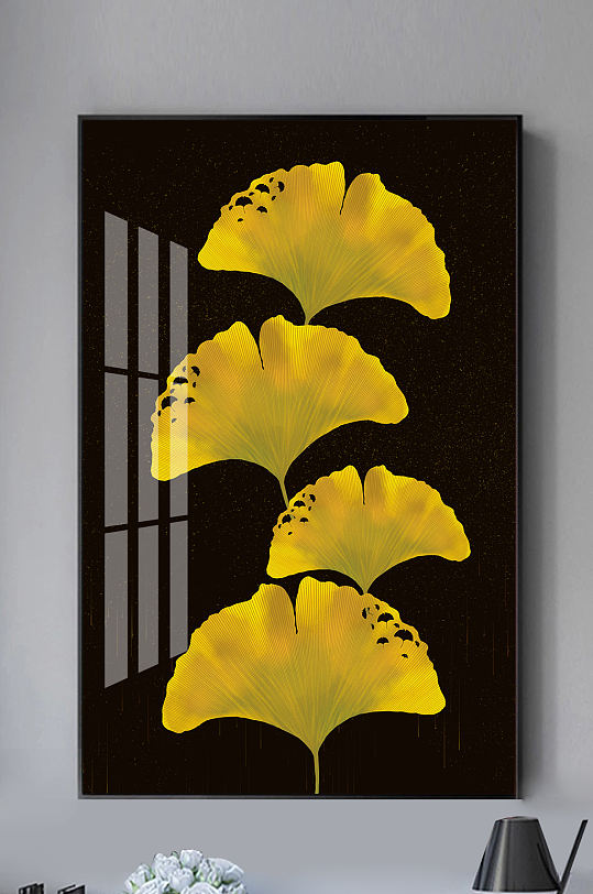 现代轻奢金色银杏叶装饰画