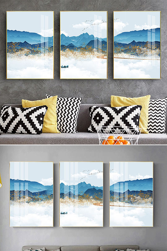 新中式水墨山水抽象装饰画-众图网