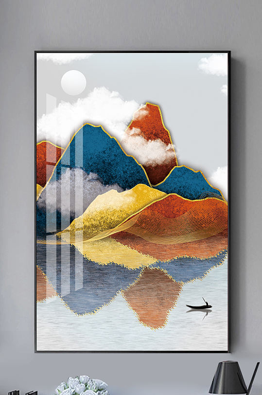 新中式抽象山水金色装饰画-众图网