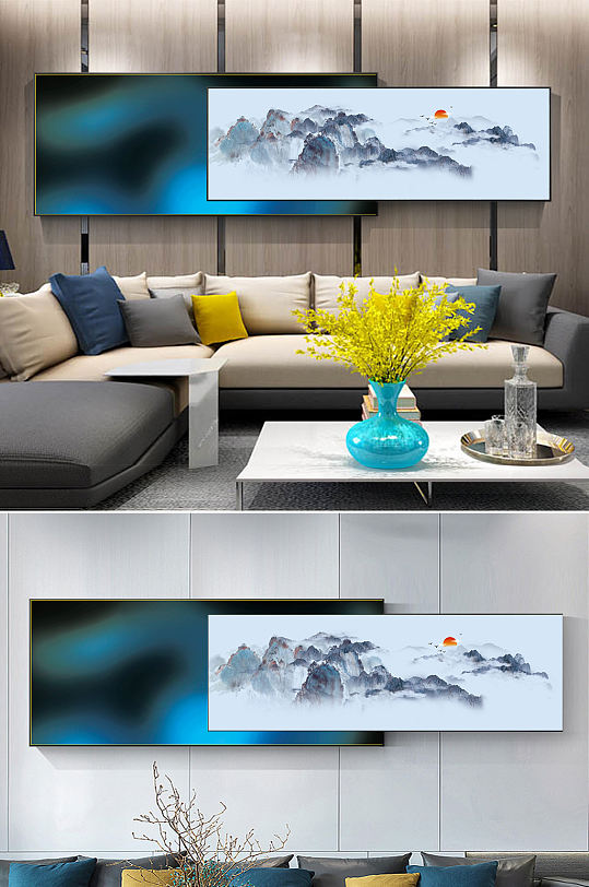 新中式手绘山水国画装饰画-众图网