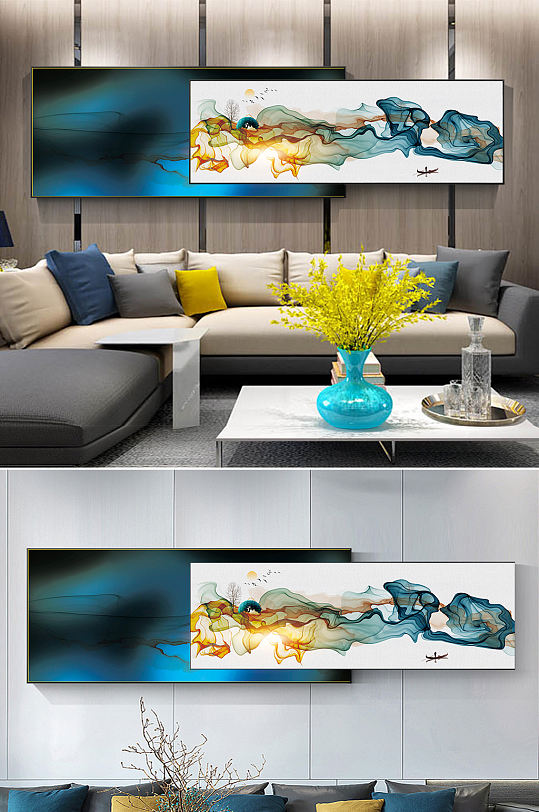 新中式水墨抽象线条装饰画-众图网