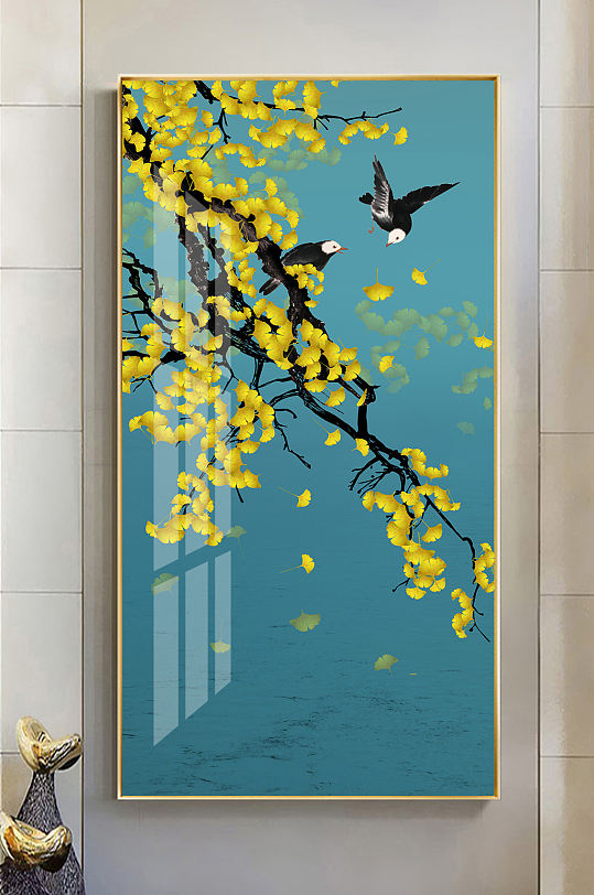 新中式工笔花鸟玄关装饰画-众图网