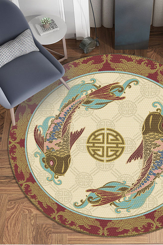 中国风古典游鱼客厅地毯-众图网