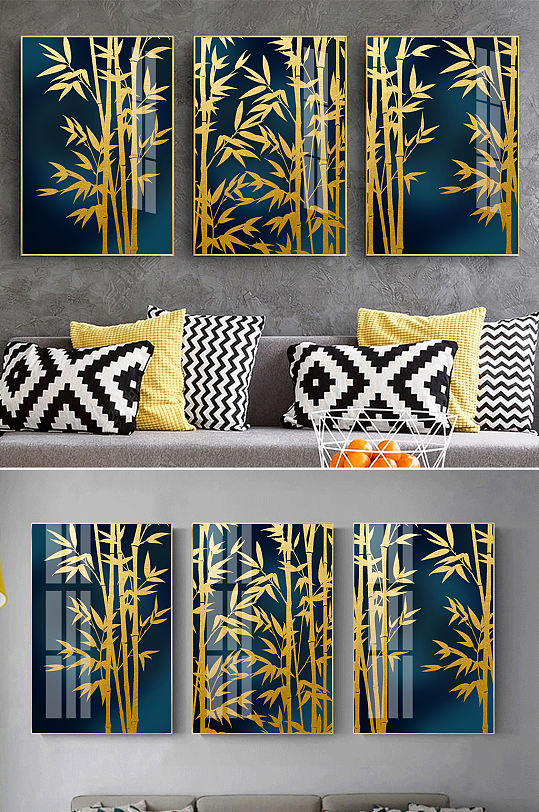 新中式金色竹林装饰画-众图网