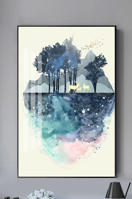 北欧抽象水彩麋鹿装饰画