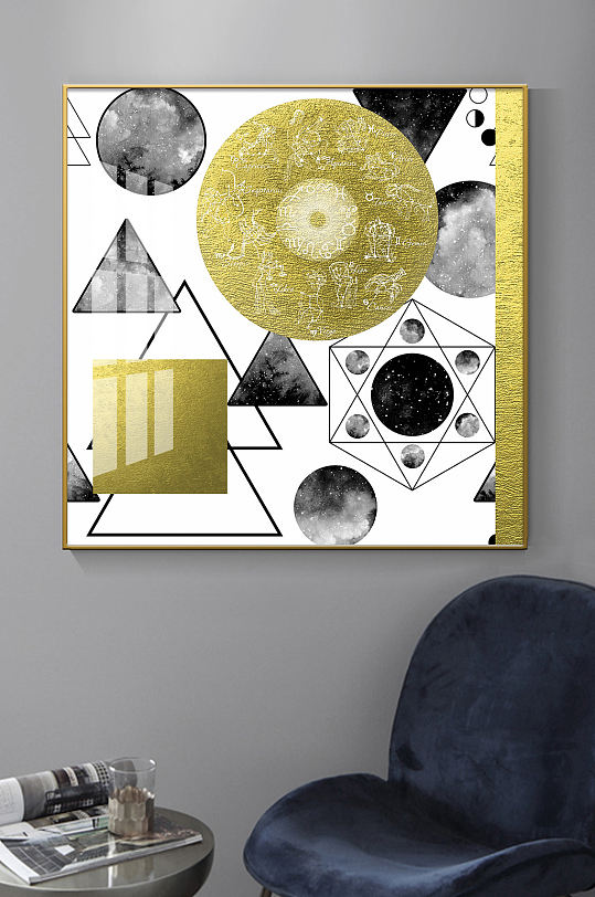 现代几何金色线条装饰画