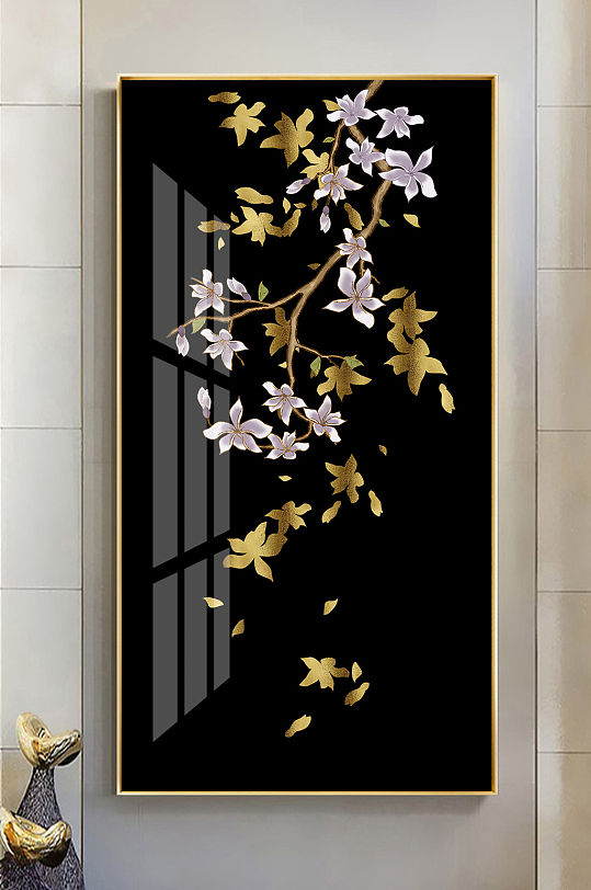 新中式金色海棠花玄关-众图网