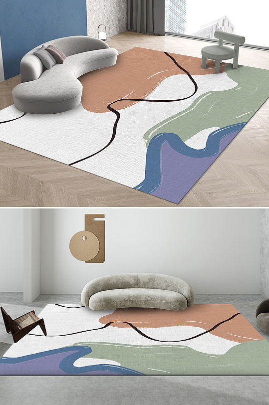 简约几何线条抽象北欧风地毯-众图网